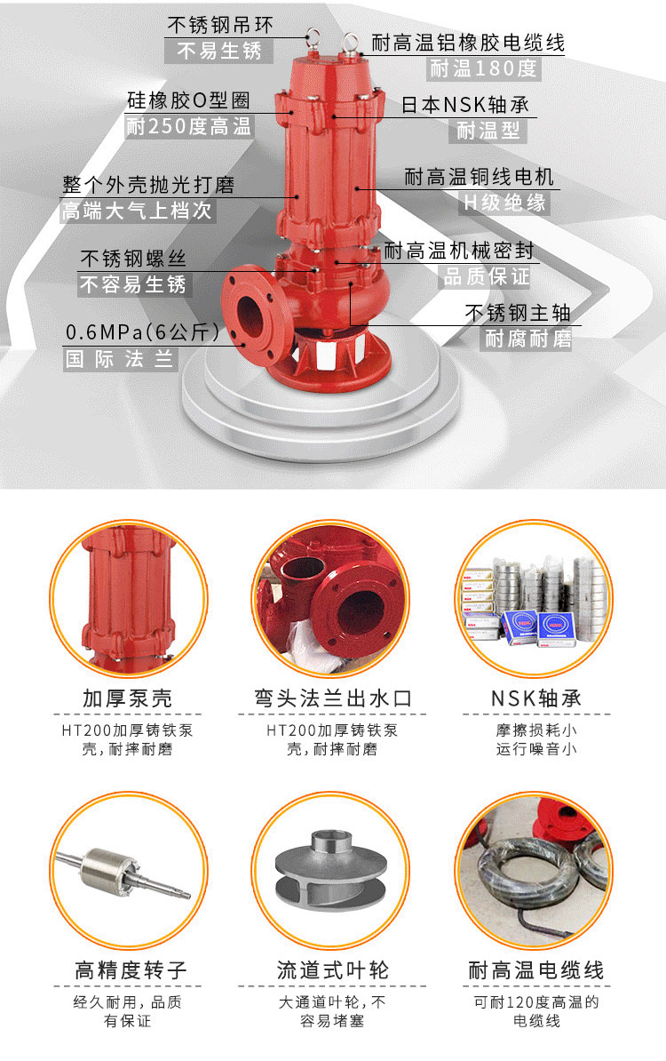 WQR耐高温潜水排污泵结构图 WQR耐高温潜水排污泵结构图